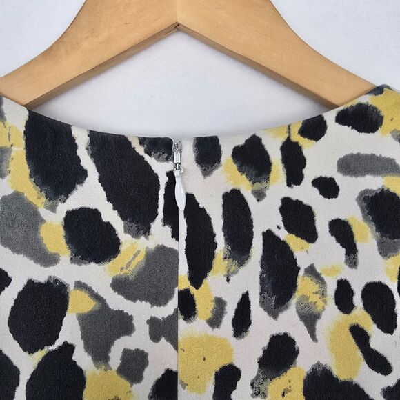 Kay Unger Womens 4 Silk Abstract Animal Print Yellow Gray Black Faux Wrap Dress - Picture 7 of 16